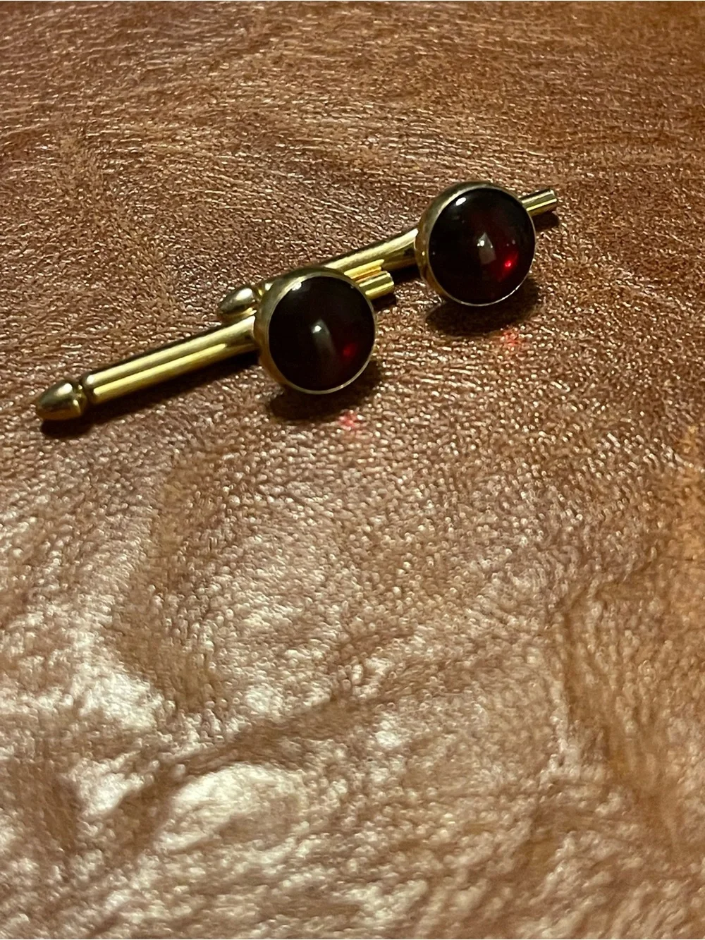 Vintage Swank Red Cabochon Cufflinks & Tuxedo Studs